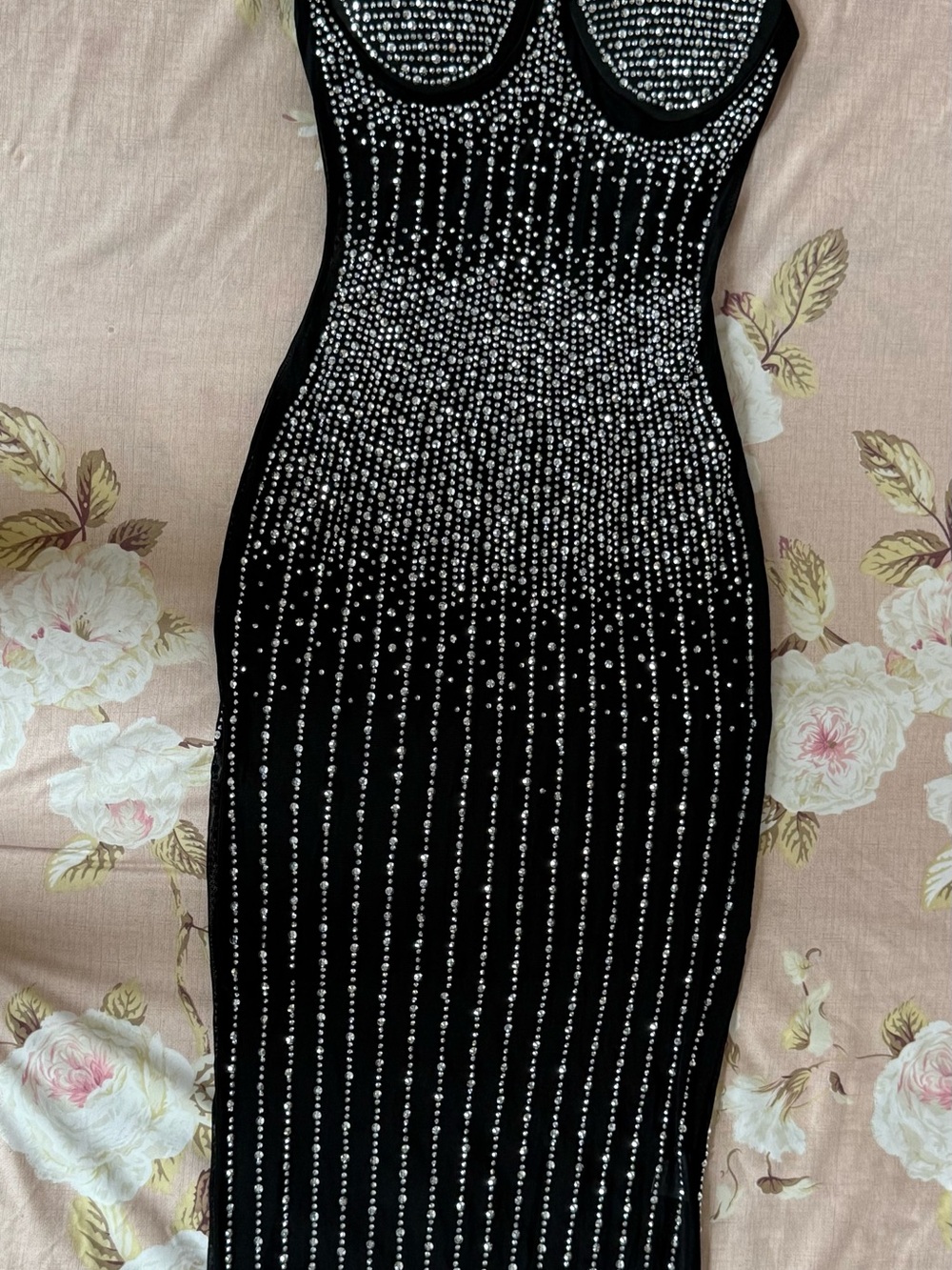 Black Crystal-Embellished Bodycon Dress